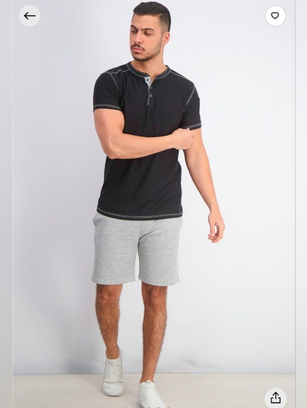 Men's Black Henley T-Shirt with Contrast Stitching